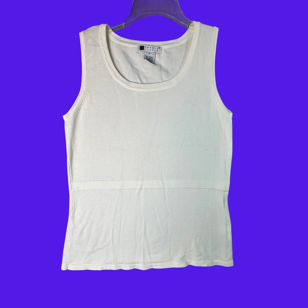 Carole Little Knit Tank Top White Scoop Neck Minimalist Sleeveless Small Career